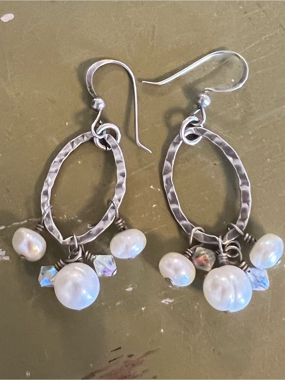 Silver Hoop Pearl Drop Earrings - White Pearls